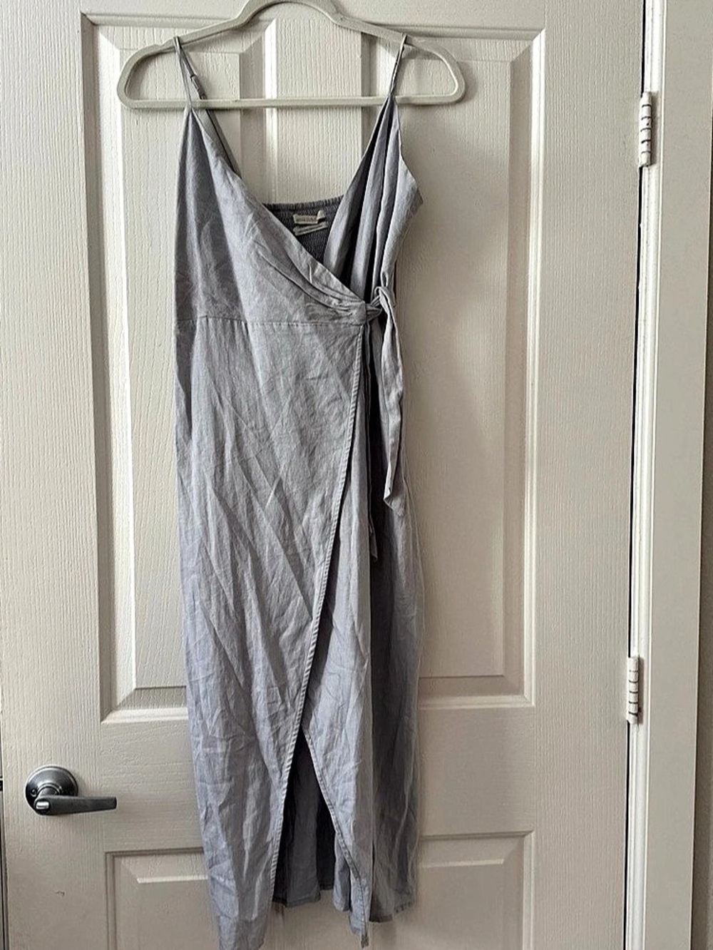 Urban Outfitters Quebec Linen Side-Tie Midi Wrap Dress Gray
